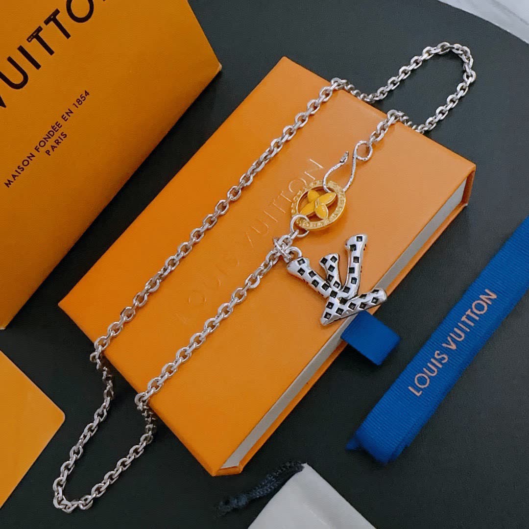 Louis Vuitton Silver 'LV' Charm Necklace